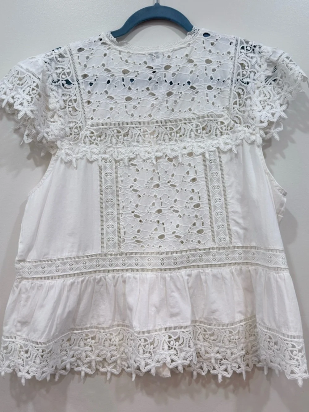 Anthropologie White Lace Eyelet Button-Front Peplum Blouse - Picture 7 of 7